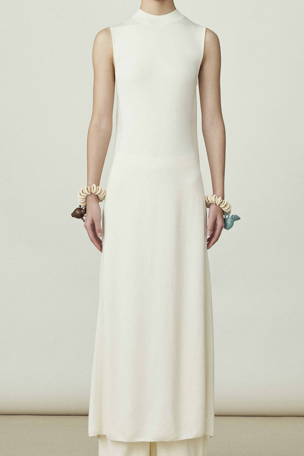 SWAYING/KNIT Silk Cashmere Back Slit Long Vest SW24SS1T17 White